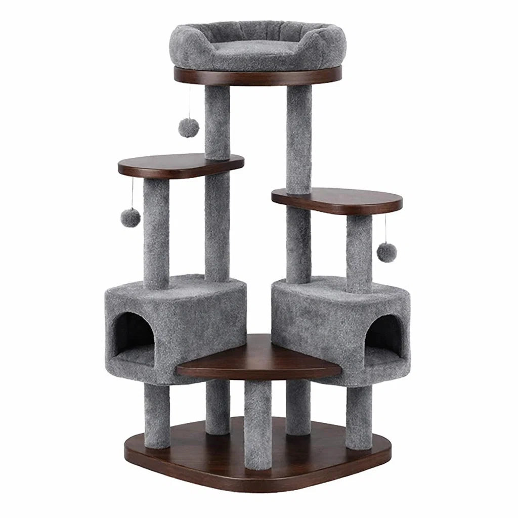 Albero Tiragraffi per Gatti in Legno e Poliestere Grigio 120 cm