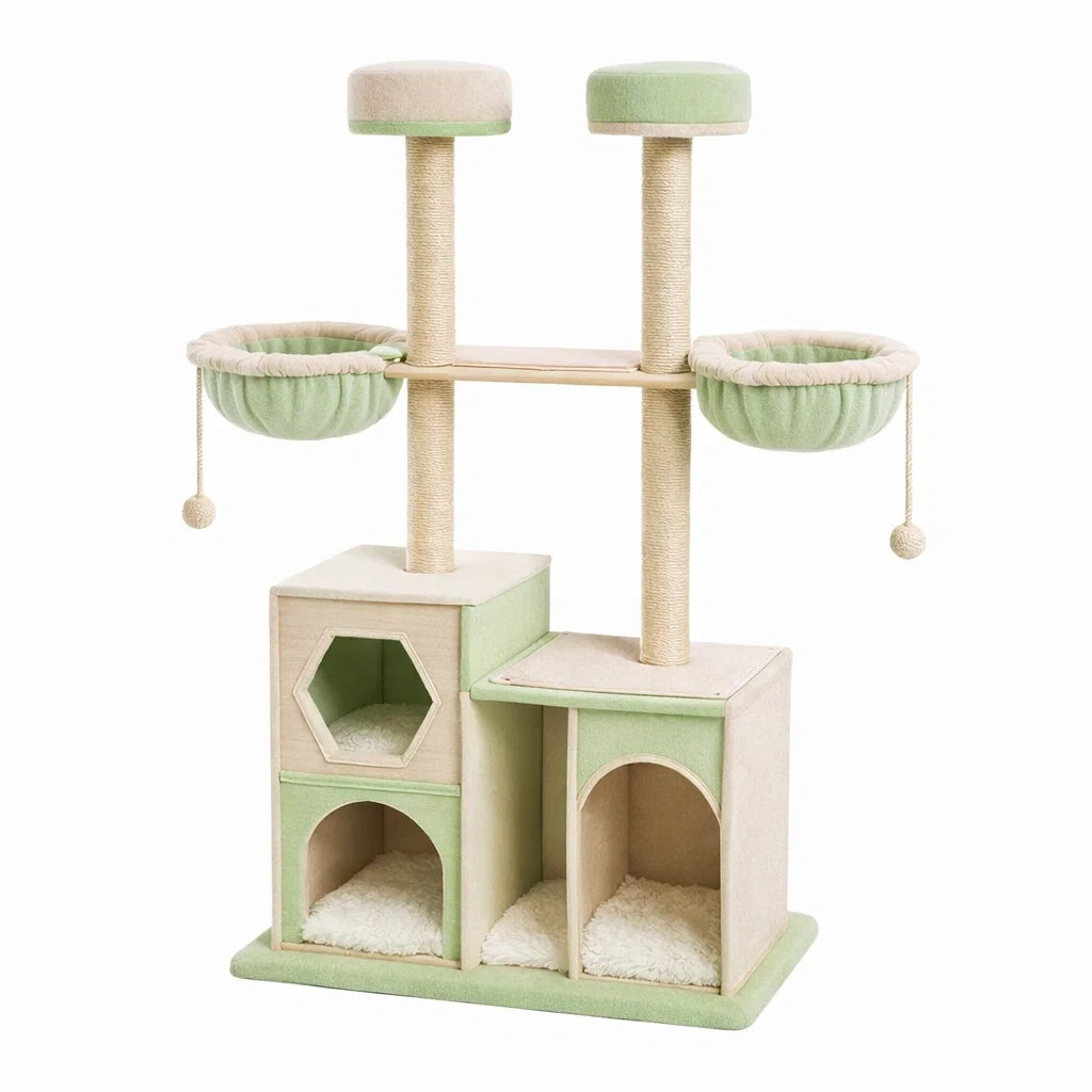 Tiragraffi per Gatti in Legno e Sisal Verde e Beige