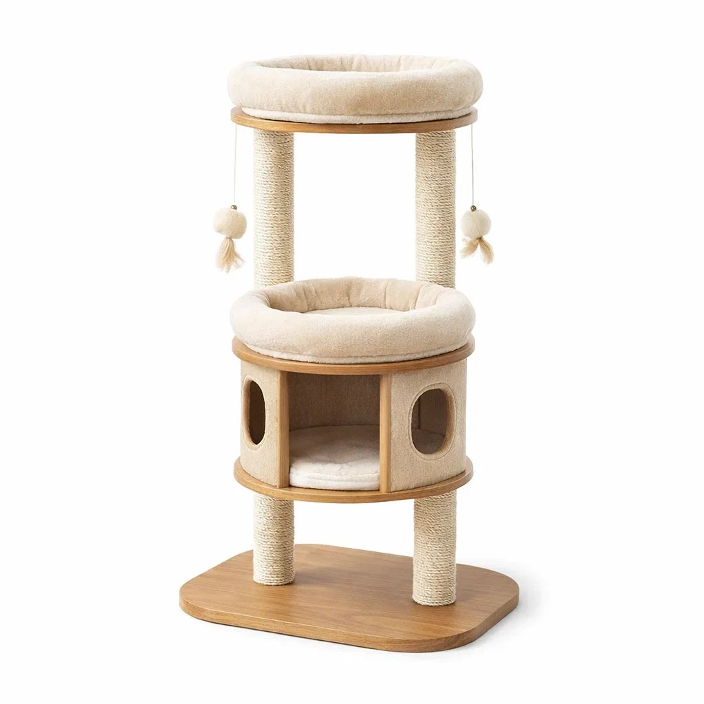 Tiragraffi in Legno e Sisal Beige a Due Livelli