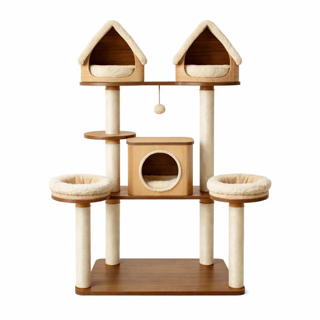 Albero Tiragraffi per Gatti in Legno e Peluche Sintetico