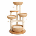 Tiragraffi per Gatti in Rattan e Sisal con Base in Legno
