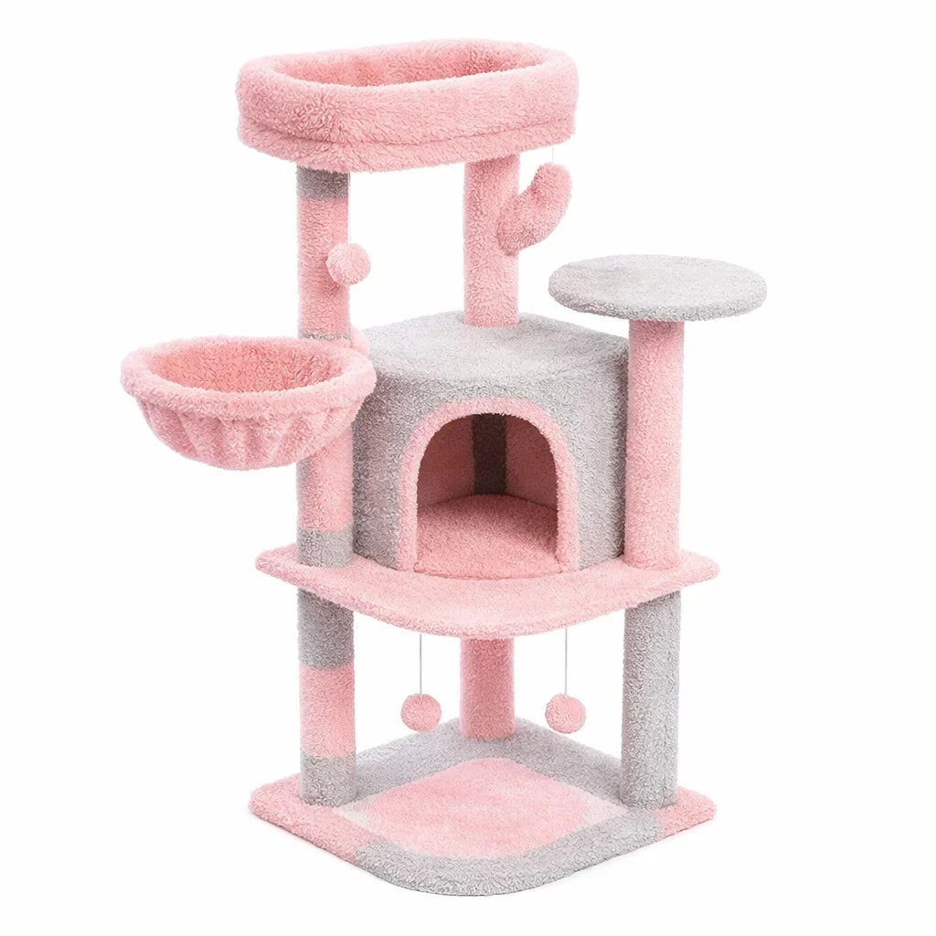 Torre per Gatti in Peluche Rosa e Grigio con Piattaforme Multilivello