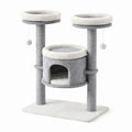 Tiragraffi per Gatti in Legno con Piattaforme e Casetta Grigio/Bianco