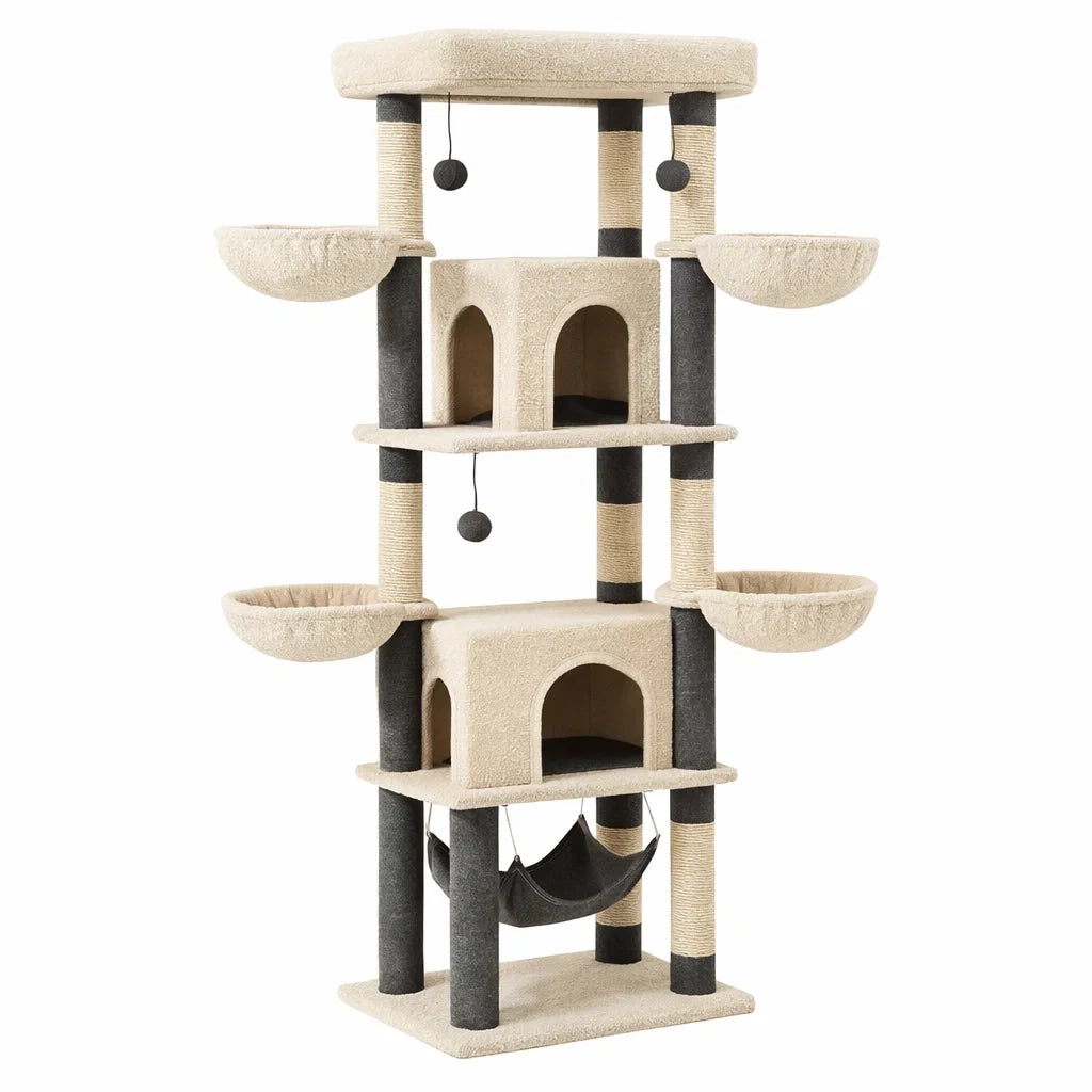 Albero tiragraffi in MDF e Sisal Beige e Grigio