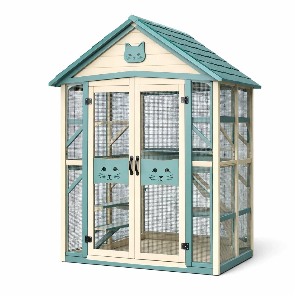 Casa per Gatti in Legno e Rete Metallica 116x82x150 cm