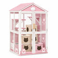 Casetta per Gatti in Legno e Rete di Metallo Rosa e Bianco