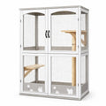 Gabbia per Gatti a Due Livelli in Acciaio e Legno di Pino 80x50x140 cm Bianco