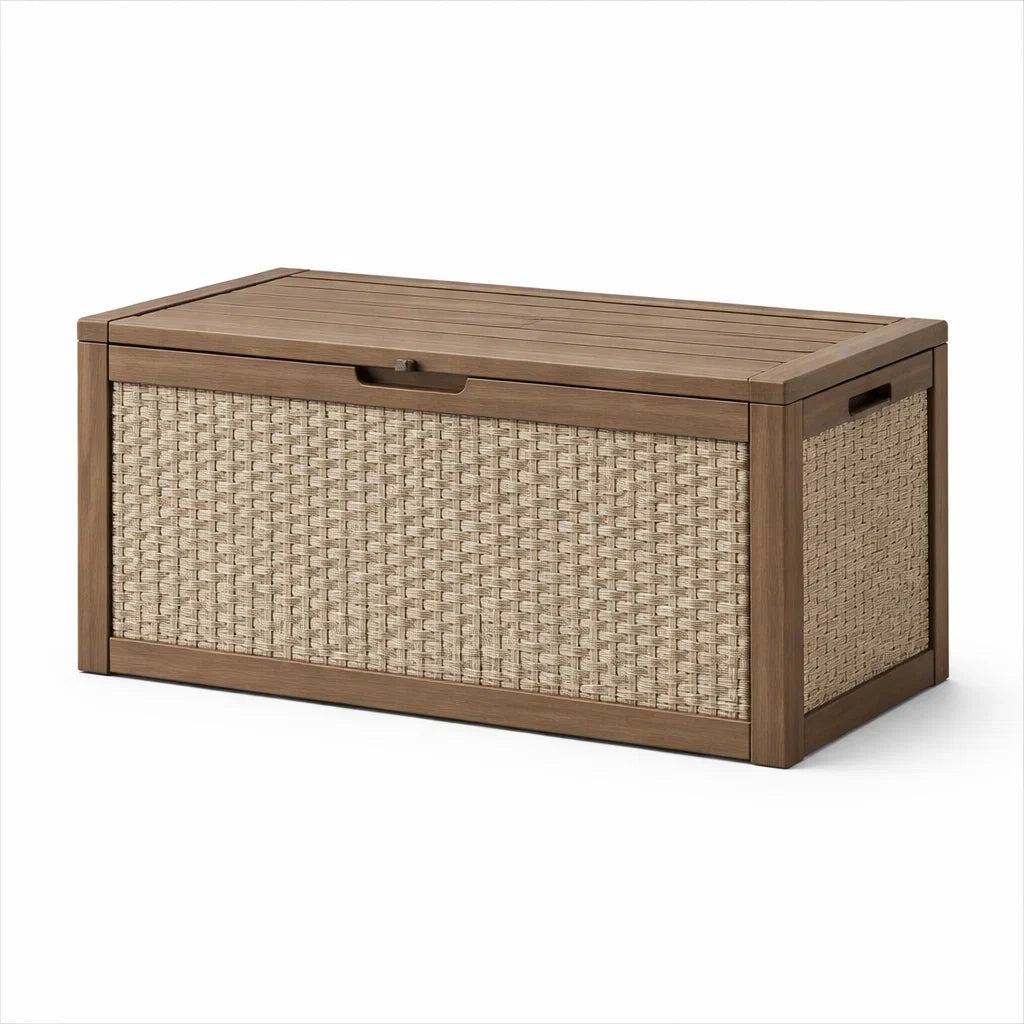 Cassapanca in Legno di Acacia e Rattan Sintetico Marrone Chiaro