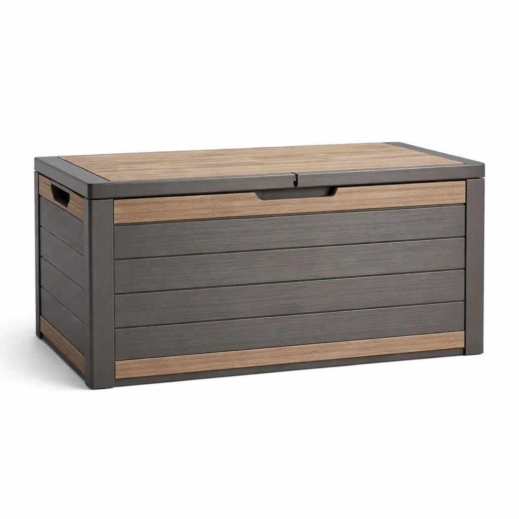 Cassapanca da Esterno in Legno e Resina Grigio/Marrone 80x45x50 cm