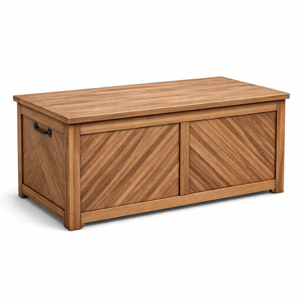 Cassapanca in legno di acacia con maniglie in metallo 120x45x50 cm