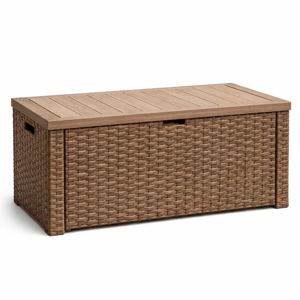 Cassapanca in Rattan Sintetico con Coperchio Plastico 120x55x60 cm