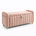Panca in velluto rosa con gambe dorate