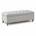 Panca contenitore in tessuto poliestere grigio con gambe in legno e ruote
