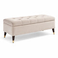 Panca in velluto Crema con gambe in legno e metallo