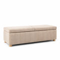 Panca Contenitore in Tessuto Beige con Gambe in Legno di Pino