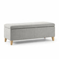Panca contenitore in tessuto grigio e legno 120x40x45 cm