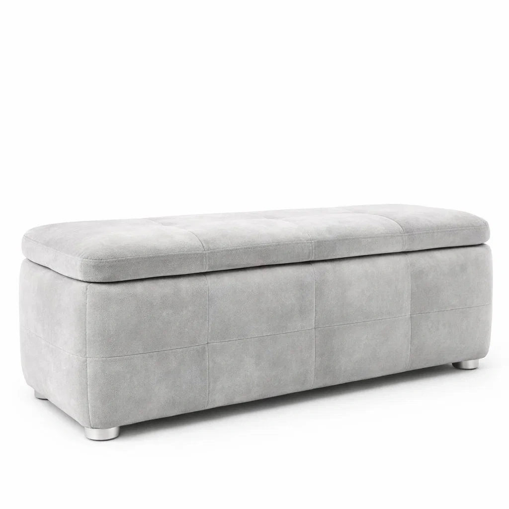 Panca Contenitore in Tessuto Grigio con Gambe in Metallo