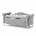 Panca in Velluto Grigio con Gambe Dorate
