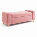Panca in velluto rosa con gambe dorate e vano contenitore