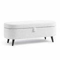 Panca contenitore in tessuto con gambe in legno 120x40x45 cm