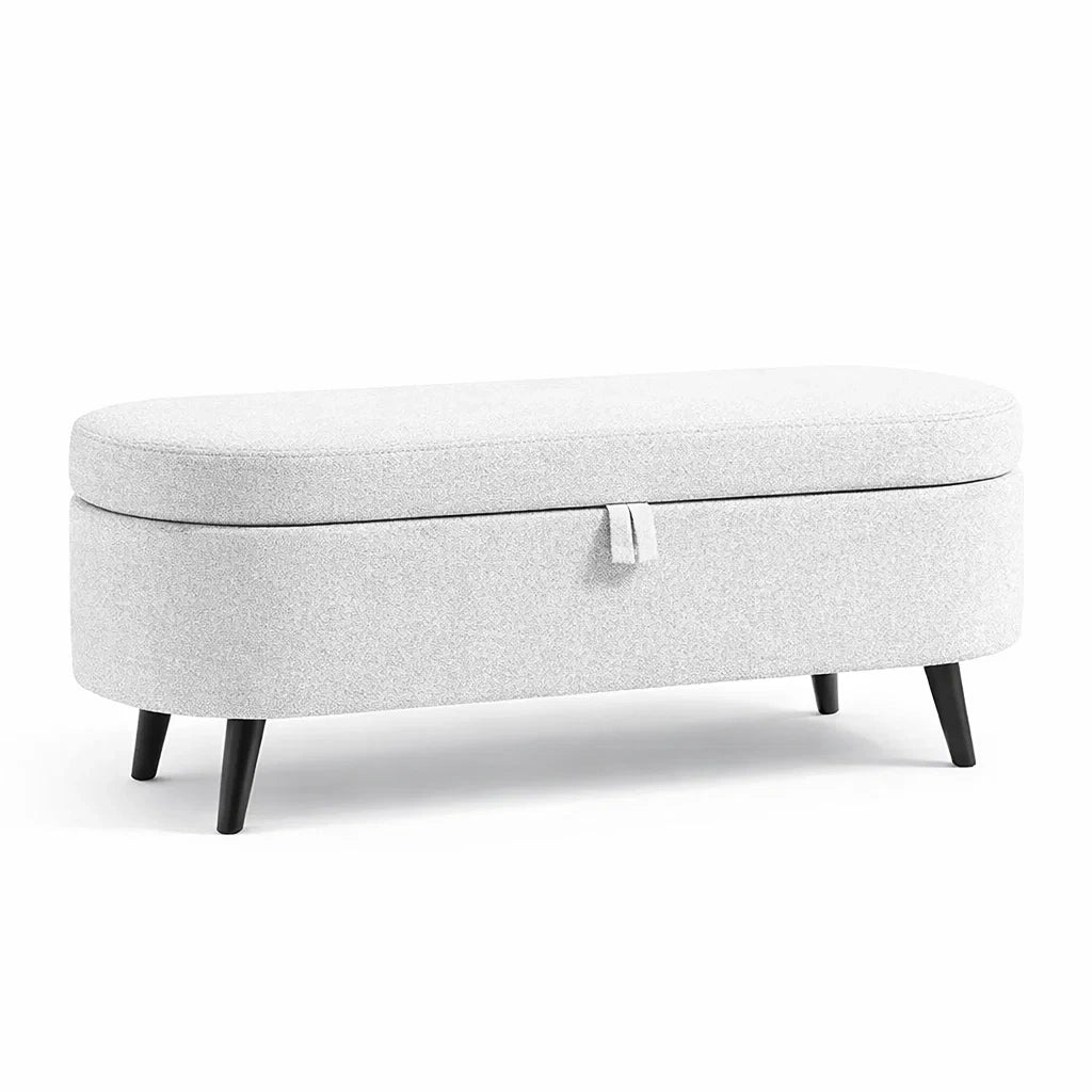 Panca contenitore in tessuto con gambe in legno 120x40x45 cm