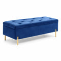 Panca in Velluto Blu con Gambe in Metallo Oro, 120 cm