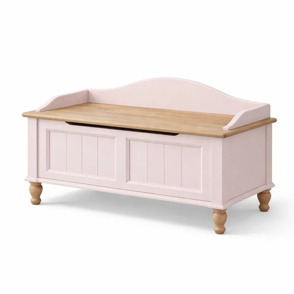 Cassapanca contenitore in MDF e legno massello rosa
