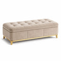 Panca in tessuto beige con gambe dorate