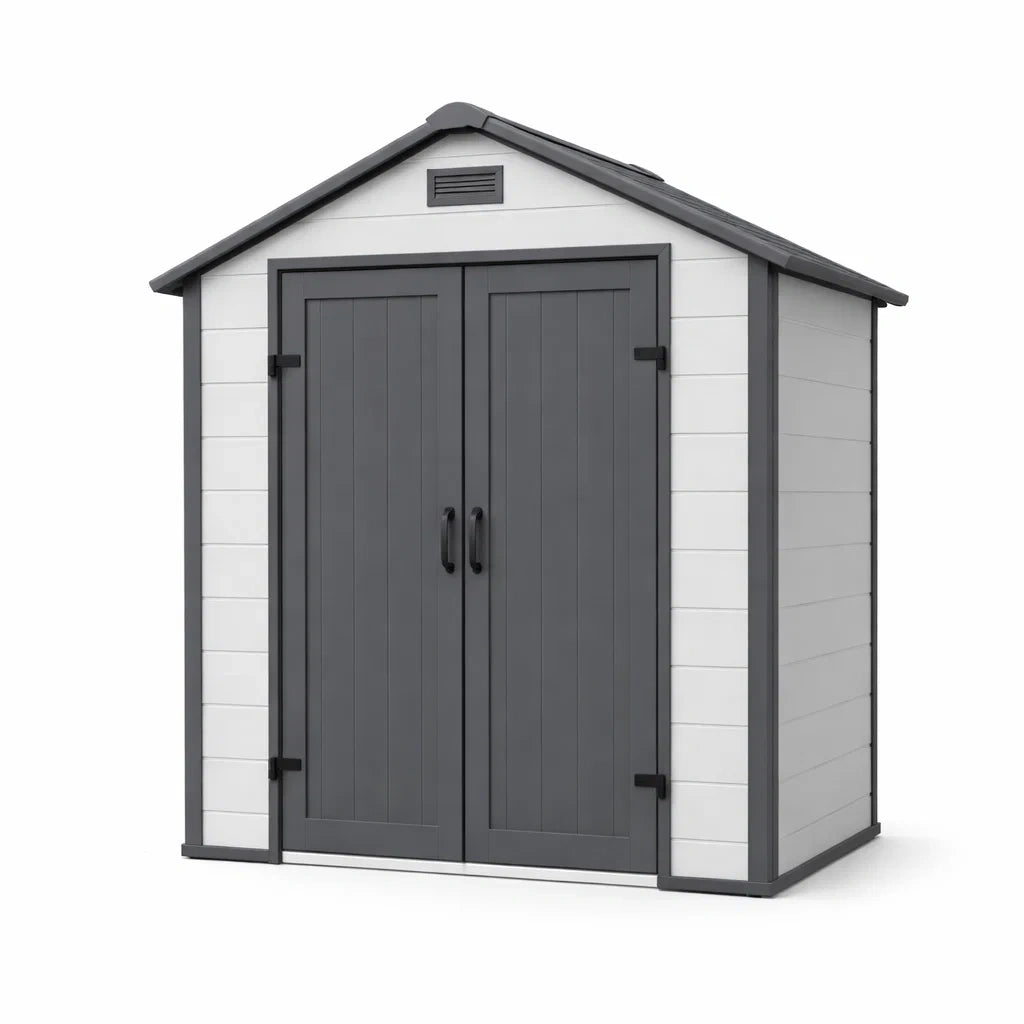 Capanno in Plastica Polipropilene con Porte Doppie Grigio/Bianco 185x152x226 cm