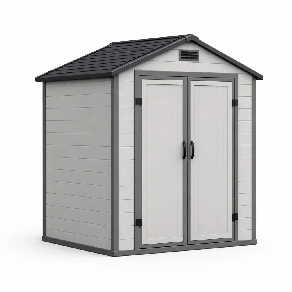 Capanno da Giardino in Resina Grigio e Bianco con Doppie Porte