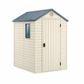 Casetta da Giardino in PVC con Finestra in Vetro e Porta 185x152x226 cm Beige/Grigio