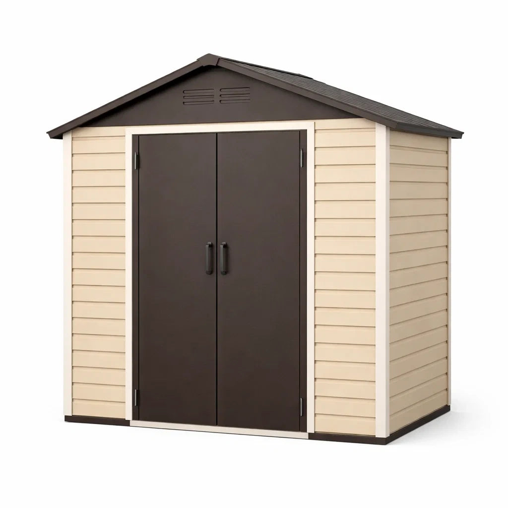 Casetta da Giardino in Plastica 185x152x226 cm Beige e Marrone