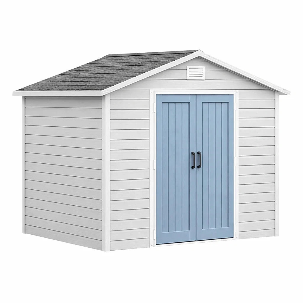 Capanno da Giardino in Resina Grigio con Porte Blu