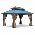 Gazebo in Metallo con Tetto in Acciaio e Tende in Poliestere