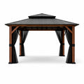 Gazebo da Giardino in Legno e Metallo con Tetto a Doppio Strato 3x4m Nero
