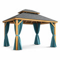 Gazebo in Legno con Tende in Poliestere Blu
