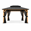 Gazebo da Giardino in Legno e Acciaio con Tende Nere
