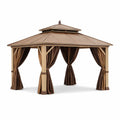 Gazebo da Giardino in Alluminio e Tessuto Poliestere Marrone 300x400x270 cm