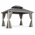 Gazebo in Alluminio con Tetto in Acciaio e Tende Grigie