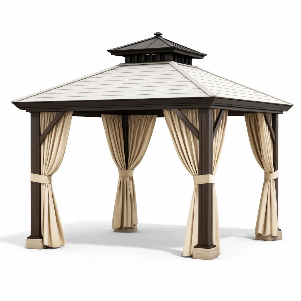 Gazebo da Giardino in Alluminio e Acciaio con Tendaggi in Poliestere