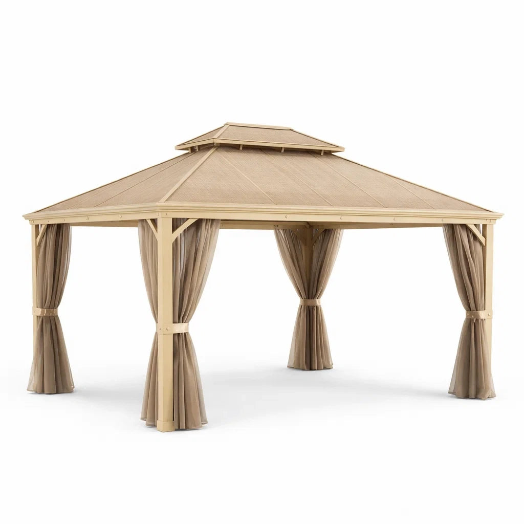 Gazebo da Giardino in Alluminio con Telo e Tende in Poliestere 3x4m