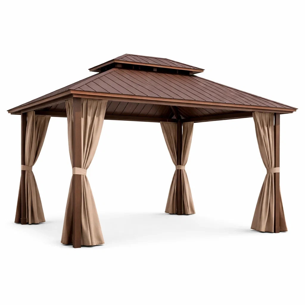 Gazebo in metallo con tetto in acciaio zincato e tende in poliestere 300x450 cm