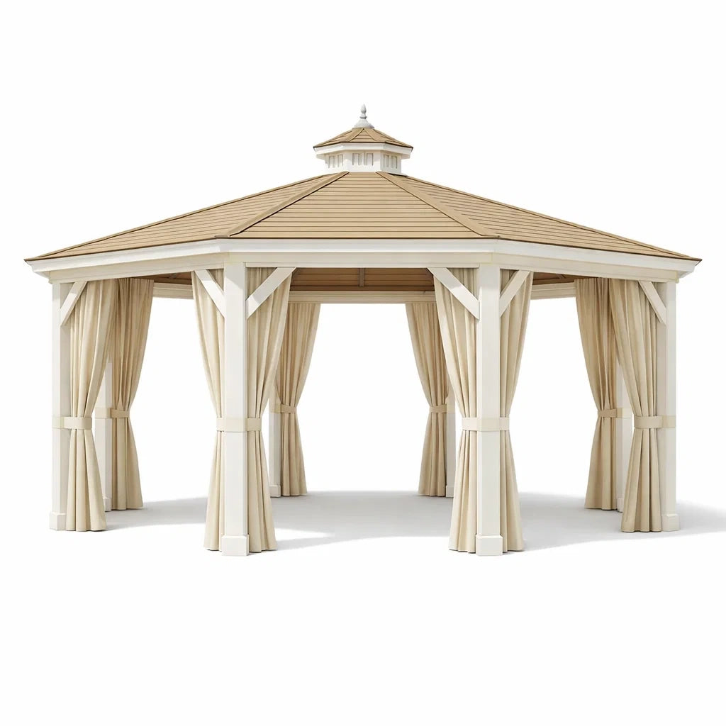 Gazebo Ottagonale da Giardino in Legno e Poliestere