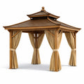 Gazebo in Legno Massello con Tende in Poliestere Beige