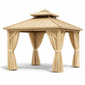 Gazebo da Giardino in Alluminio con Tende in Poliestere Beige 3x3 m
