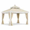 Gazebo da Giardino in Metallo con Tende in Poliestere Beige