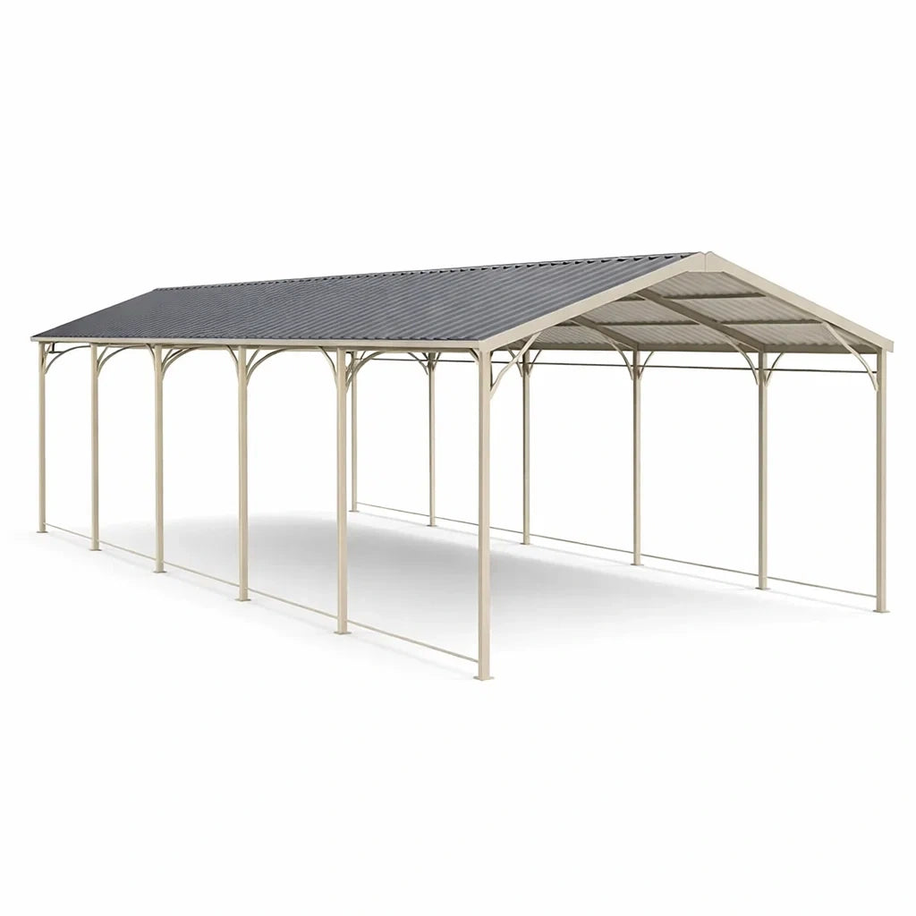 Tettoia per Auto in Metallo con Tetto in Acciaio 600x300x270 cm Grigio