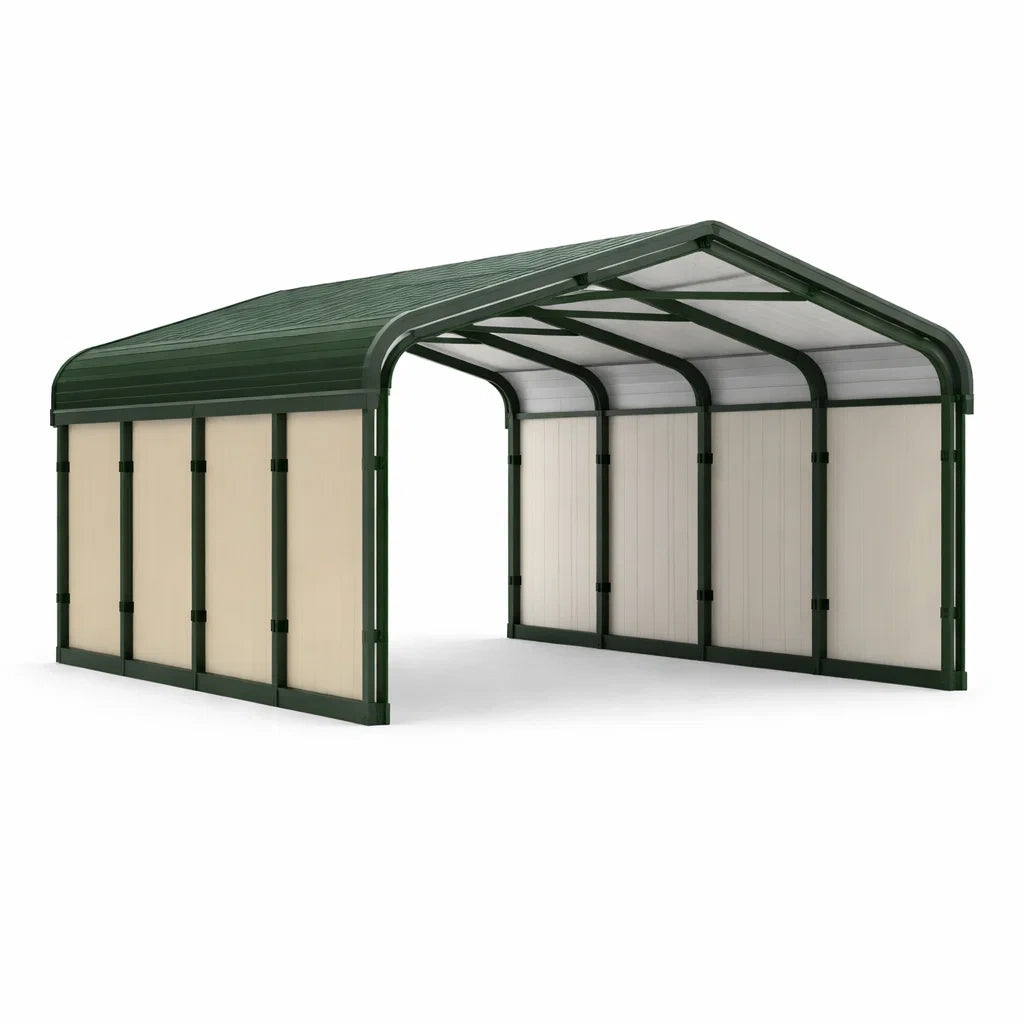 Copertura per Auto in Metallo e Pannelli in Policarbonato Verde Crema 600x300x240 cm