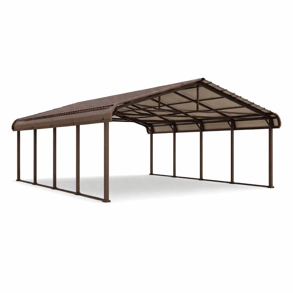 Gazebo Auto in Acciaio con Tetto in Policarbonato Multistrato Marrone